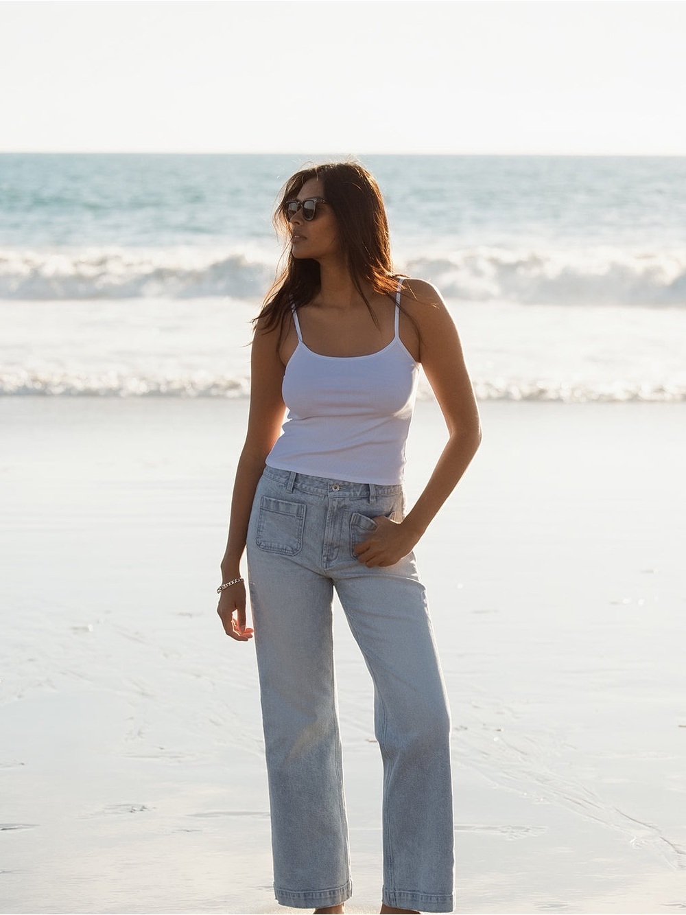 Outerknown White Ribbed Spaghetti-Strap Tank - Picture 2 of 4
